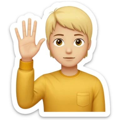 A yellow circle face person with neutral face with his hand in front of him at 90 degree angle sticker