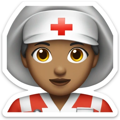 super short black straight hair female nurse with red cross sign hat wearing dress sticker