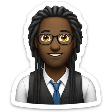Black male IT proffessional with glasses with dreadlocks sticker