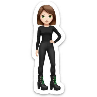 Create a Mistress with brown hair, green eyes, platform boots and black leggings and top sticker