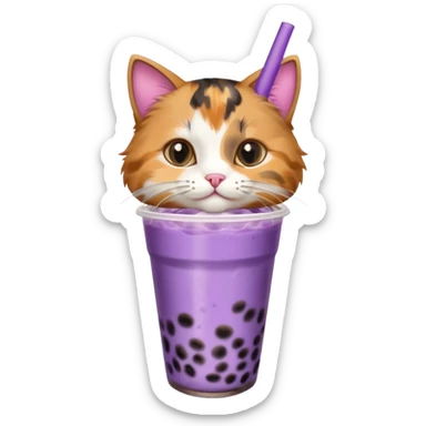 a cat with a purple bubble tea sticker