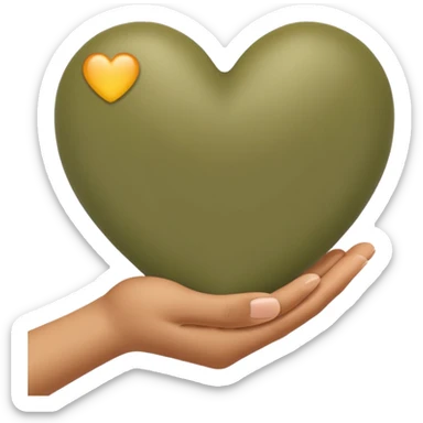 Pale olive heart in the hand sticker