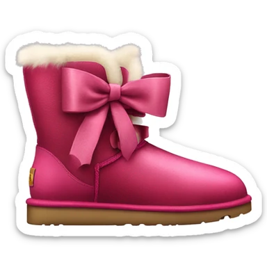Realistic pair of raspberry color Ugg fur boots laced up with ribbon bows. sticker
