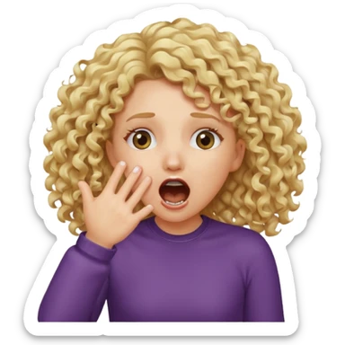 Emoji di ragazza bionda riccia che urla e mette una mano ben aperta in faccia davanti la bocca e gli occhi sticker