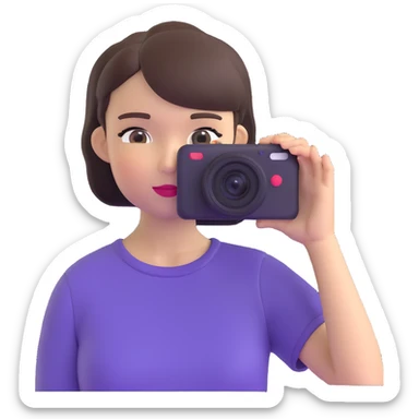 beautiful young lady with short straight hair taking a photo, upper body view sticker