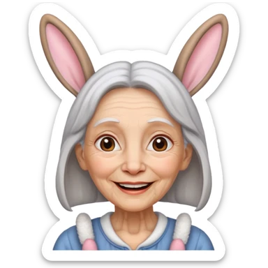 old woman with bunny ears sticker