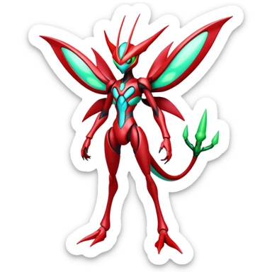  Cool Edgy Shiny Futuristic Ethereal Legendary Scizor-Deoxys-Digimon-Schyther-Flygon-hybrid full body sticker