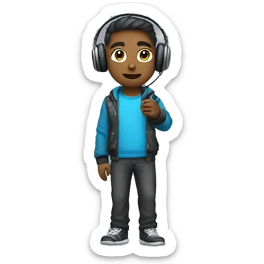  a  gamer which hold a controller in their hand and have headphone and wear cool outfit. sticker