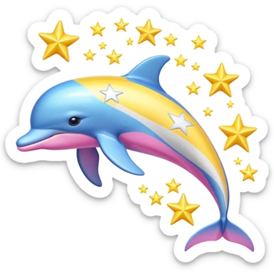 Blue, Yellow and pink streaked Dolphin with silver stars sticker