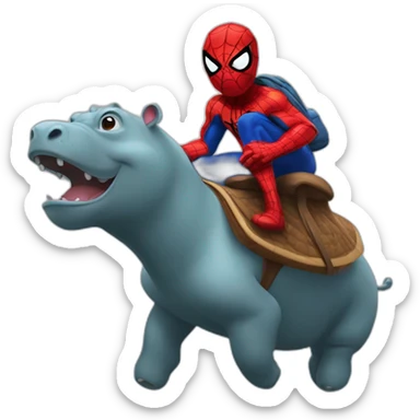 Spiderman riding a hippopotamus sticker