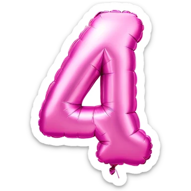 Pink foil balloon in the shape of a number 4 sticker