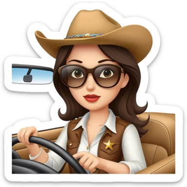 Brunette Cowgirl wearing sunglasses driving sticker