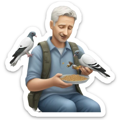 white man feeding pigeons sticker