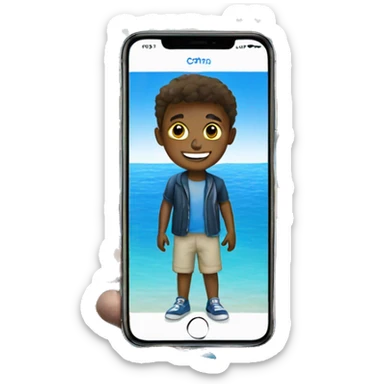 A boy with iphone with blue sea background sticker