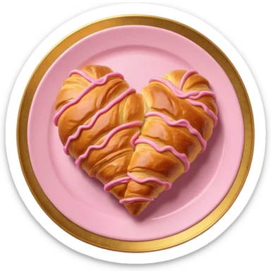 “Heart-shaped pink croissant on golden plate, soft morning aesthetic” sticker