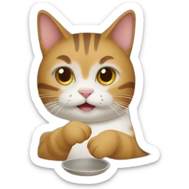 Un gato cocinando en ollas de tierra sticker