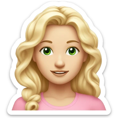 blonde long curled hair and green eyes yoga beautiful girl in light pink pink pink clothes sitting on a yoga mat sticker