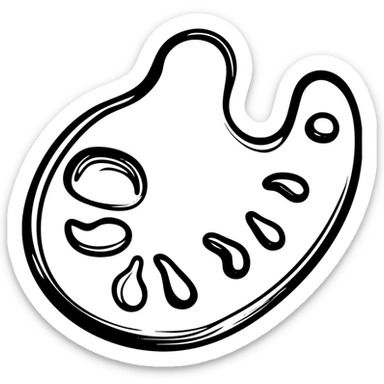 Detailed artist's palette with paint blobs and palette holes. Hand-drawn icon style with transparent background. sticker