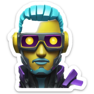 agent, laser eyes, yellow robotic face, cyberpunk, code, cyan and purple colors, only upper body portrait sticker