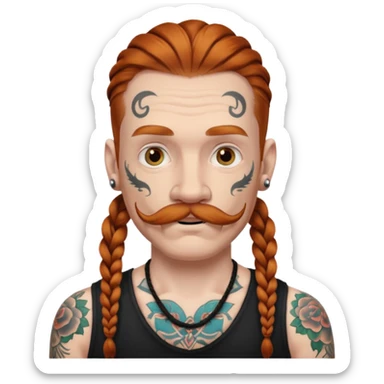 dark ginger braids man very white mustache old very tattoed with the whitest mustache ever sticker