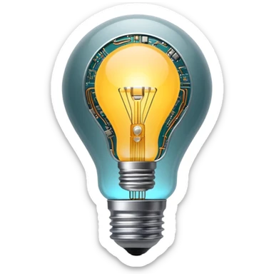 AI symbol combining light bulb and circuits, representing inspiration and intelligence sticker
