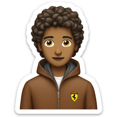 A brown Arab teenage boy with a Ferrari jacket sticker