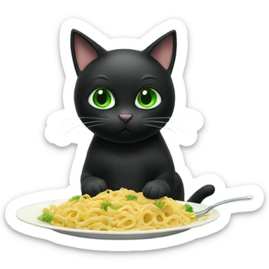black Cat green eyes eating pasta sticker