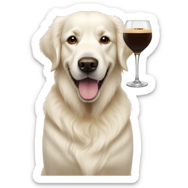 White golden retriever with an espresso martini sticker