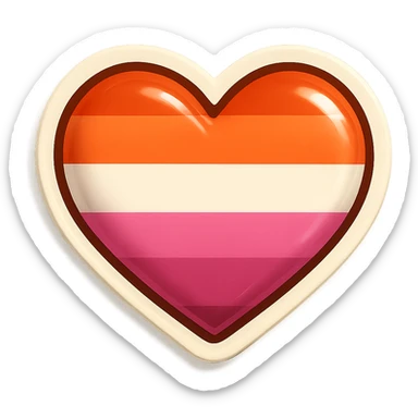 heart shape filled with lesbian pride flag stripes, sticker style, white border, subtle shadow, for sticker use sticker