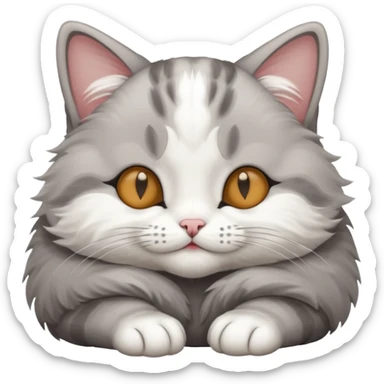 grey and white small cat with eyes closed lying down upside down with its head resting on its paw sticker