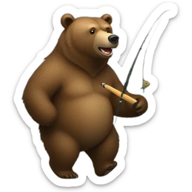 Grizzly bear with a fishing rod sticker