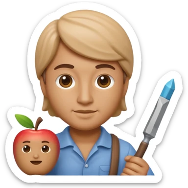 Apple Memoji-style 3D emoji of a sculptor with a small statue and chisel, smooth gradients, rounded edges, no background.during sculpting sticker