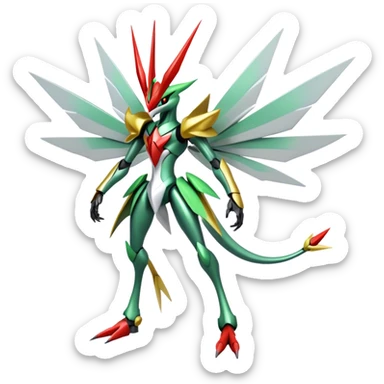 Cool Edgy Shiny Ethereal Legendary Kartana-Digimon-Scizor-hybrid full body sticker