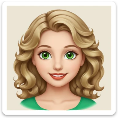 Girl, dark blonde wavy hair, beautiful eyelashes, green eyes, beautiful lips, smiles
 sticker