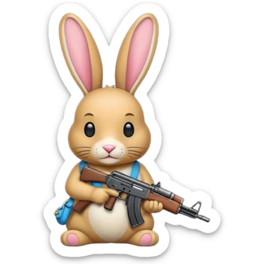 Crea un emoji de un conejo sosteniendo una  Ak47 con pasamontañas enojado sticker