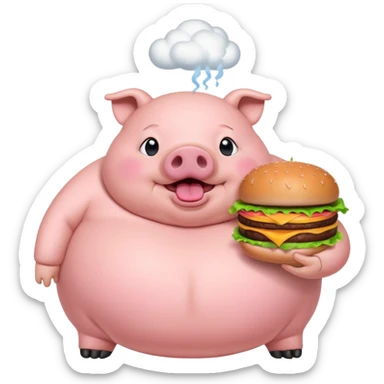 fat obese pig eating burger with fart cloud surrounding around it sticker
