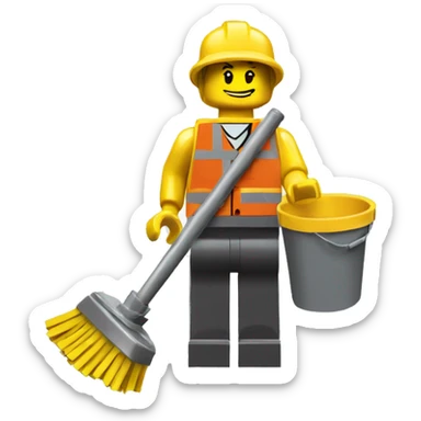 lego man with a bucket and a mop sticker