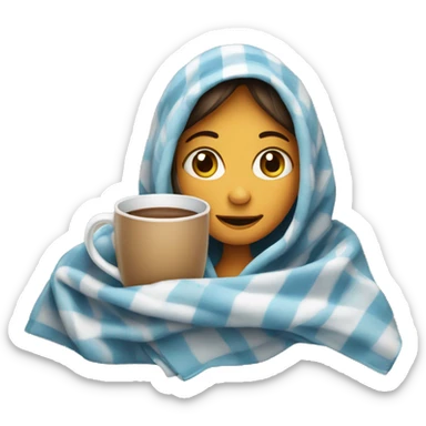 Girl in a blanket holding a mug sticker