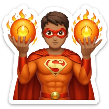 A superhero with two fireballs on his hand sticker