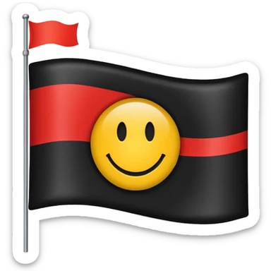 A wawy black and red rectangle with medium sized yellow circle in the middle flag sticker
