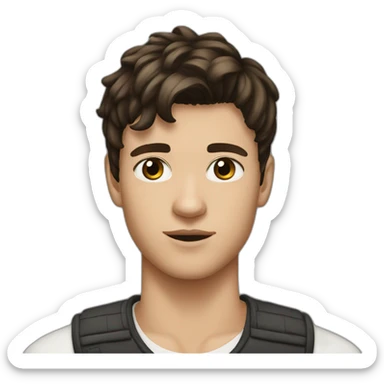 18 years old boy with brown eyes, dark brown modern mullet haircut and earring in left ear sticker