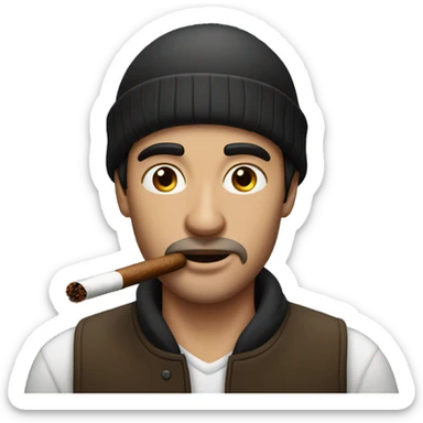 A dark haired man wearing a beanie smoking a cigar  sticker