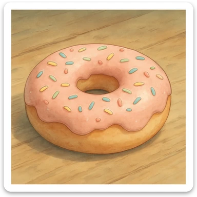 donut with sprinkles, detailed, soft colors, ghibli style sticker