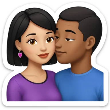 Ebony couple, light skin female with black hair, brown skin male with low haircut no bread kiss sticker