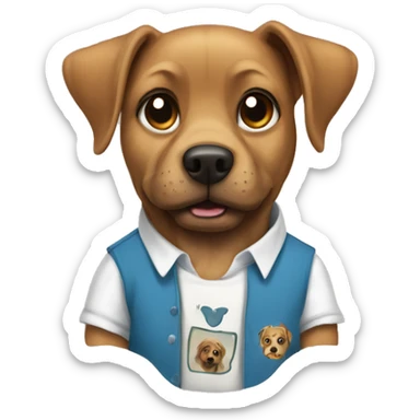 Dog with a shirt on that says Reycaun on it sticker