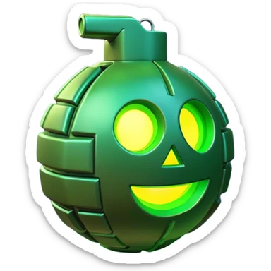 Clash of Clans aesthetic: Cinematic Playful 3D Isometric Plasma Grenade Emoji, rendered in a 3D vector-style similar to standard emojis with minimal shading and bold, simplified shapes. A compact, distinct form with signature details, softly glowing with a futuristic sci-fi warfare charm. Simplified yet unmistakably iconic, highly detailed and consistent, glowing with a soft radiance and high shine. Stylized with a touch of high-tech brilliance and a soft glowing outline, capturing the essence of a beloved gaming relic with a friendly, playful manner! sticker