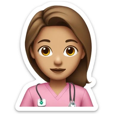 Girl with brown hair in Pink medical scrubs  sticker