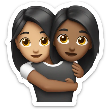 Lesbian with long black hair and white skin hugging her girlfriend from behind sticker