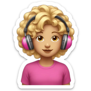Blond child girl with Big hair and Headphones and a Pink axelot sleepingmask on her forhead  sticker