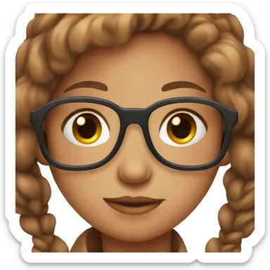 light skin girl with pink highlights and brown hair wearing brown glasses sticker